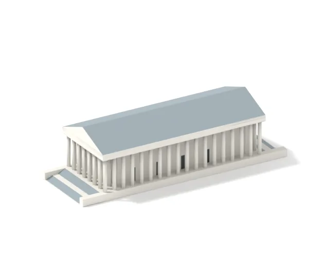 Église de la Madeleine, simplified in pale stone and muted roofs