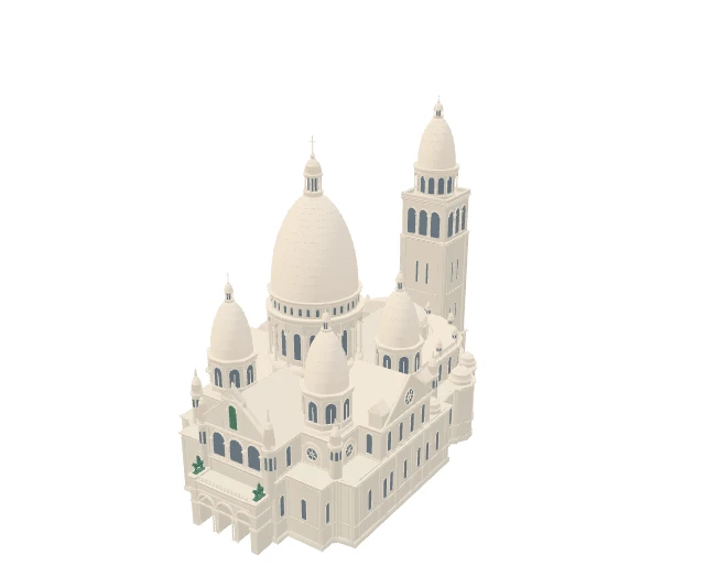 Basilique du Sacré-Cœur, simplified in pale stone and muted roofs